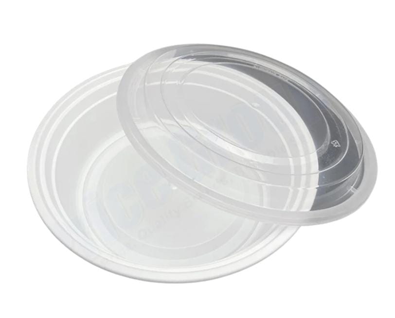 48 oz White Round Take-Out Microwaveable Container with Clear Lid - 150/case