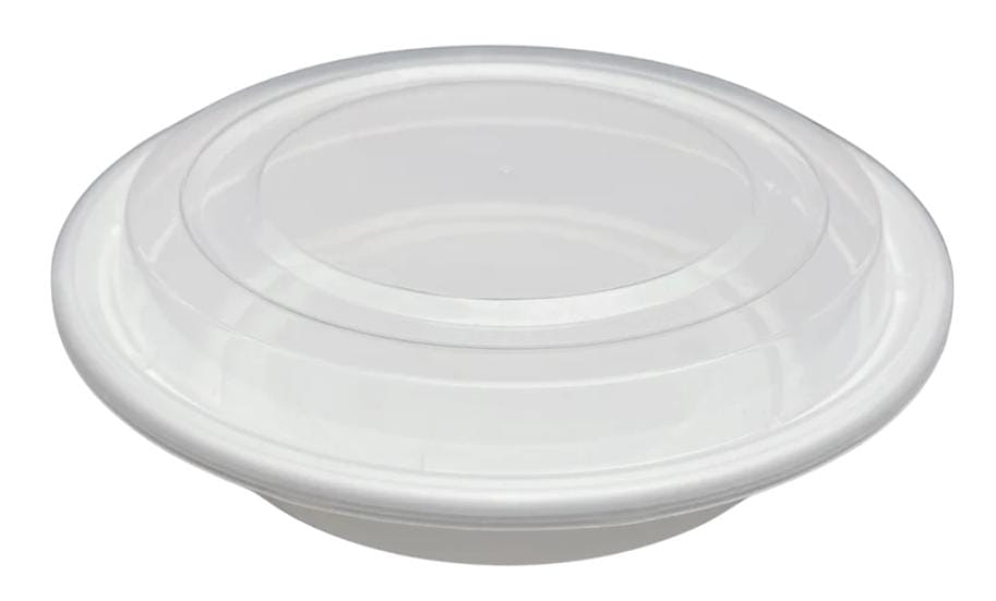 24 oz White Round Take Out Microwaveable Container with Clear Lid