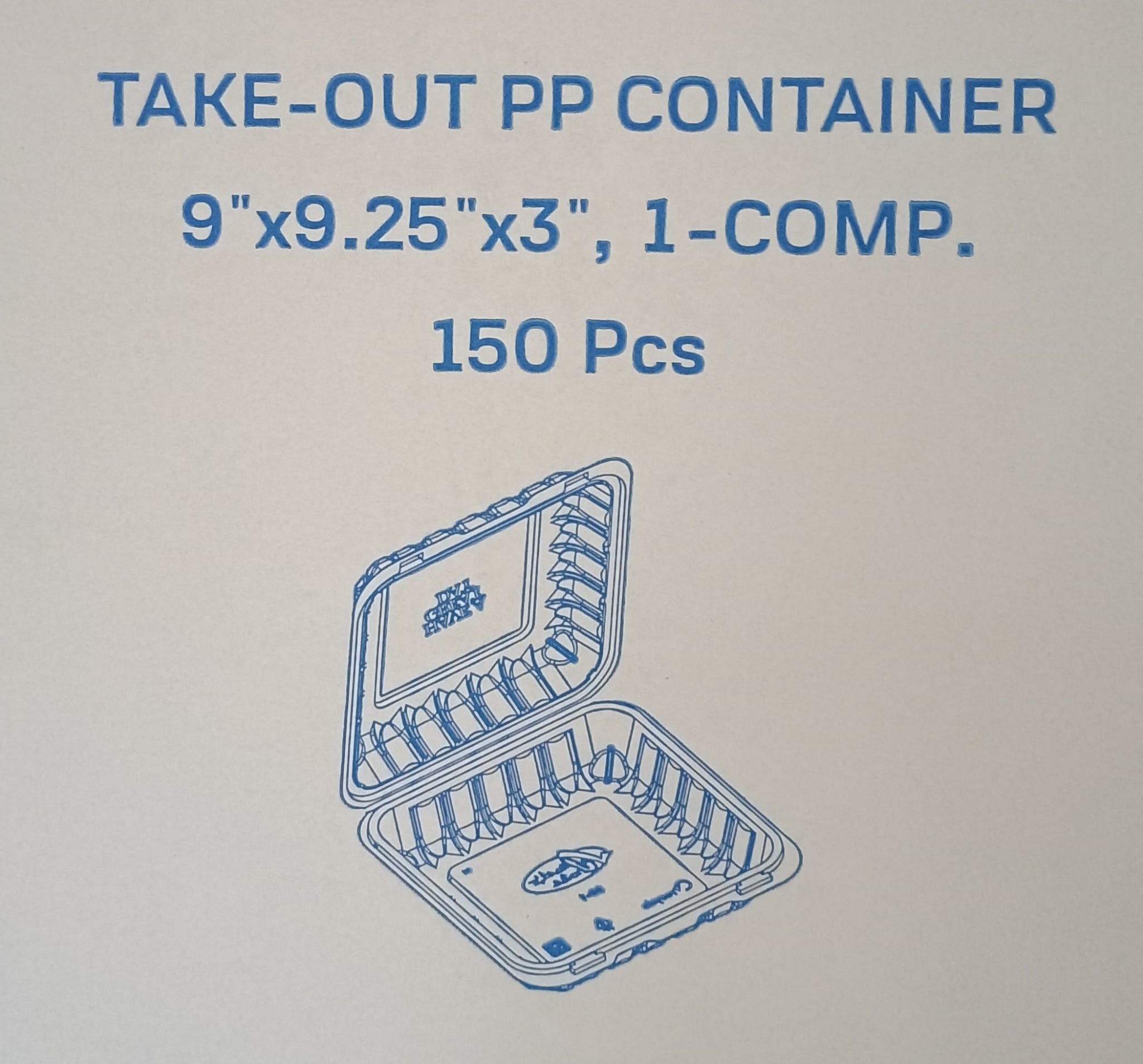 TAKE OUT PP CONTAINER 9 " X 9.25 " X 3" 1-COMP-150PCS