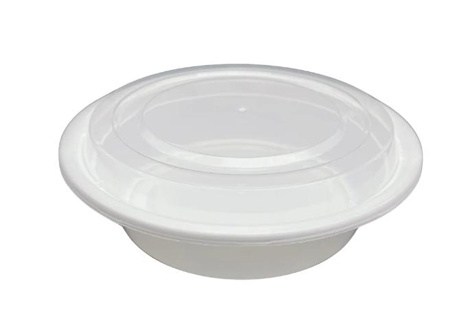 32 oz White Round Take-out Microwaveable Container with Clear Lid – 150 Sets
