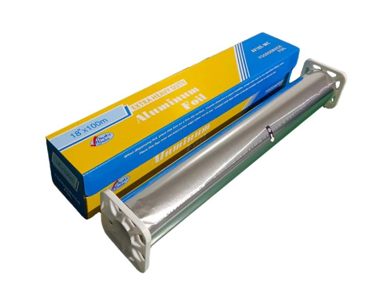 18" Extra Heavy Duty Aluminum Foil Roll with Cutter - 100m x 24mic