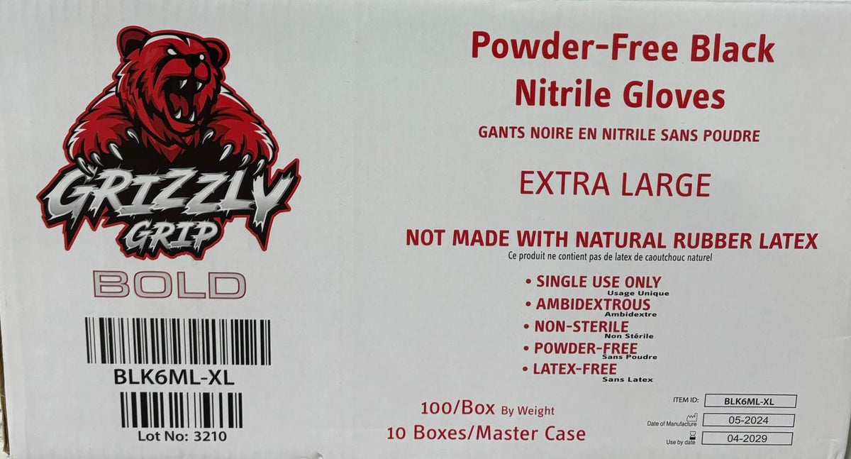 GRIZZLY GRIP Powder-Free Black Nitrile Gloves, 6 Mil, 1000 Count