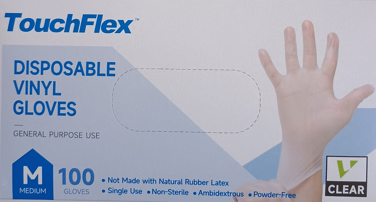 Touch Flex Disposable Vinyl Gloves Clear 100 Gloves x 10 Boxes-5Cases for $174.99