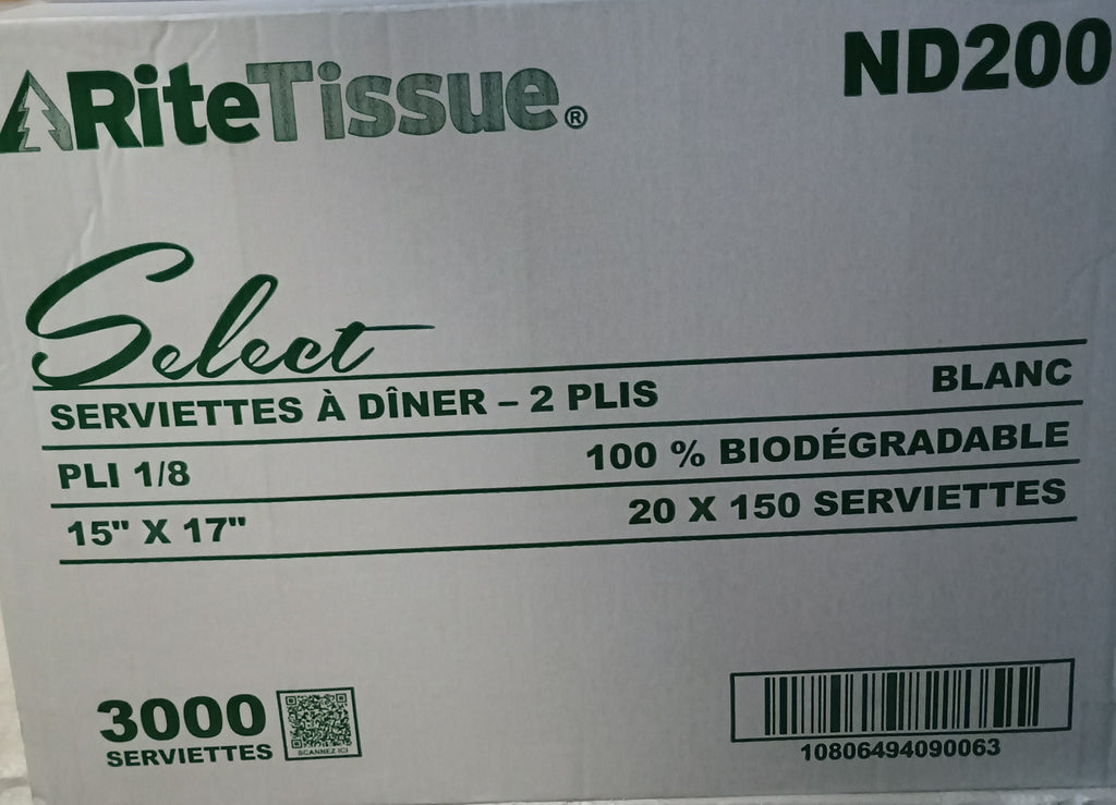 Dinner Napkins white 2ply 20 x 150
