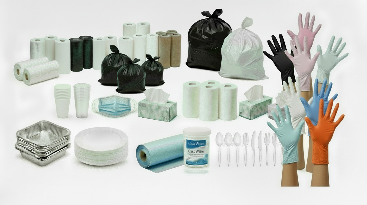 OLC Essential Supplies banner with products and text positioned lower